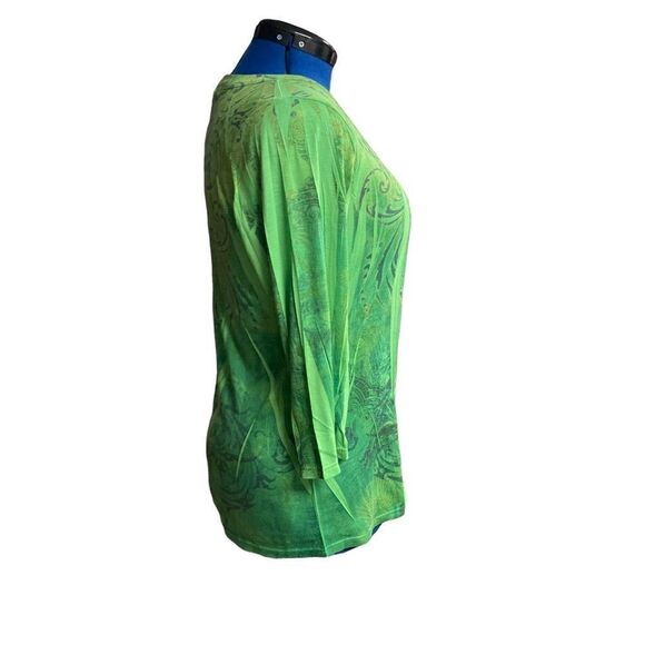 PROJECT Women’s Green Top 3/4 Sleeves Jewel Neckline Size Large Ruched front‎ - Picture 3 of 8